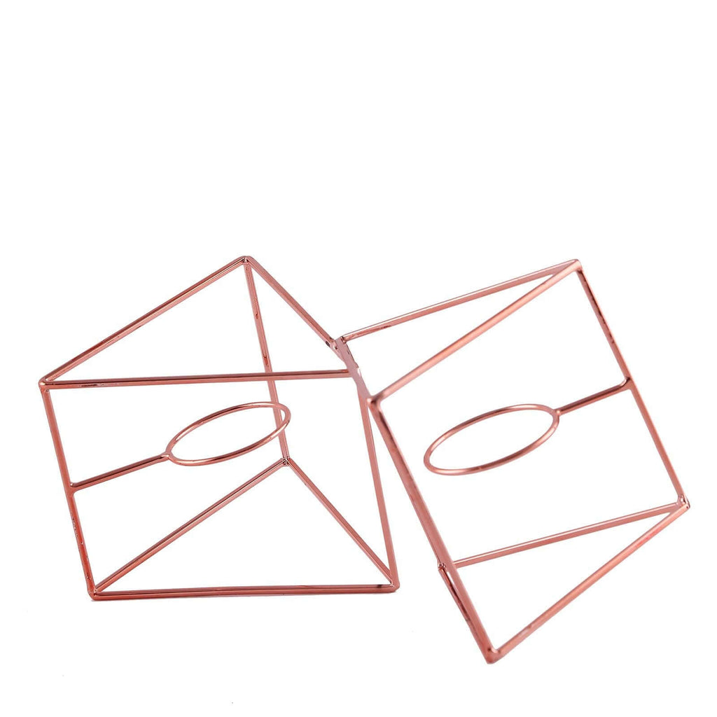 Set of Metal Candle Holders Linked Geometric Design Rose Gold - Chic Votive Glass Decor for Events & Gatherings 9"