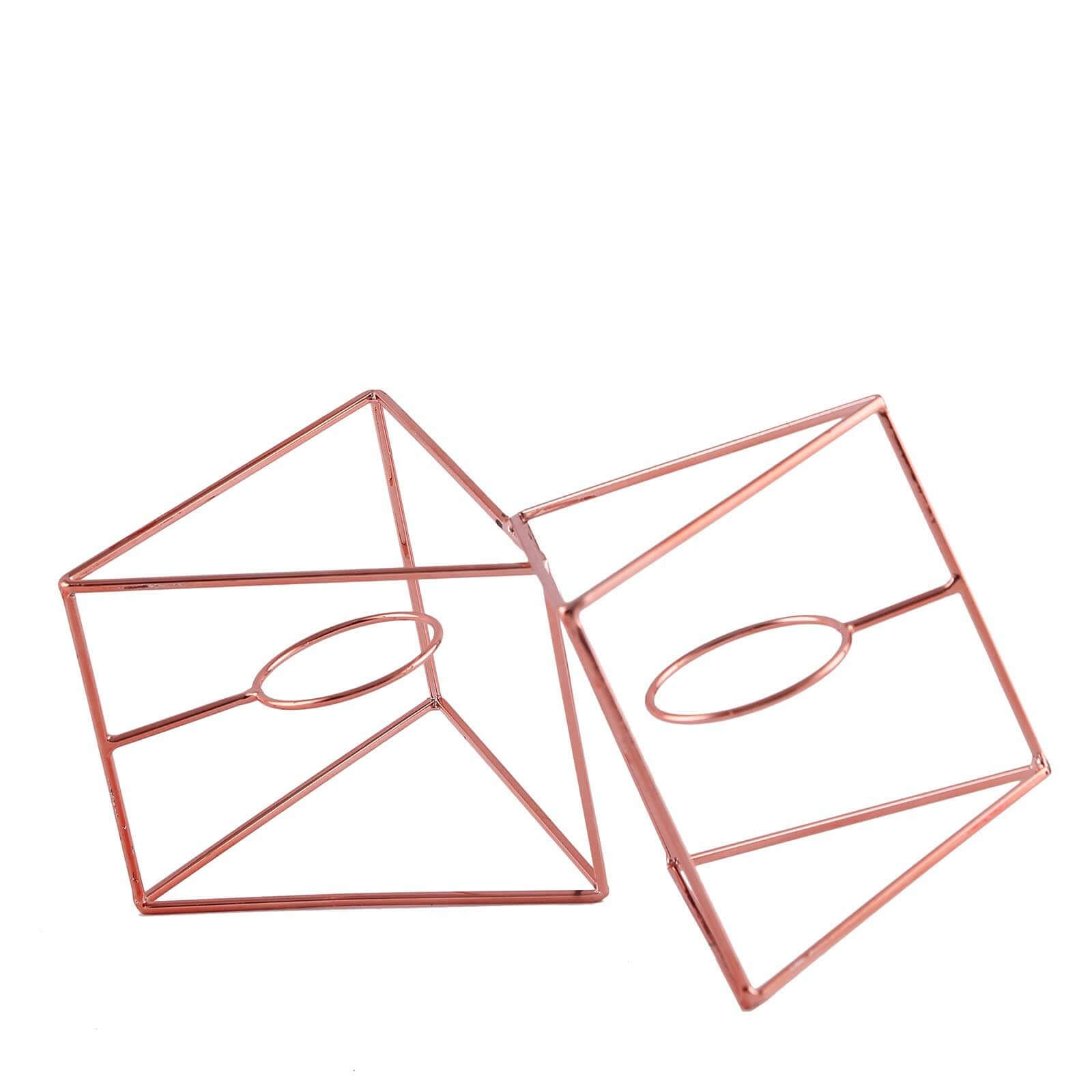 Set of Metal Candle Holders Linked Geometric Design Rose Gold - Chic Votive Glass Decor for Events & Gatherings 9"