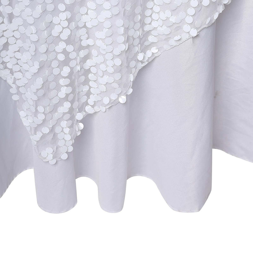 Sequin 72"x72" Table Overlay Square Tablecloth White - Big Payette Design for Classy Celebrations