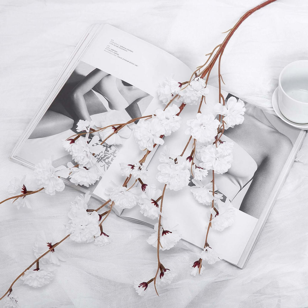 2 Branches 42" Tall White Artificial Silk Carnation Flower Stems