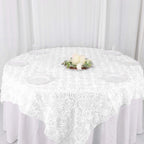 Satin 72"x72" Table Overlay Square Tablecloth White - 3D Rosette Design for Stylish Occasions