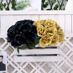 12" Gold Artificial Velvet-Like Fabric Rose Flower Bouquet Bush