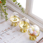 12-Pack Fillable Mini Pedestal Candy Container Clear/Gold - Decorative Candy Treat Favor Boxes with Dome Lid 4"
