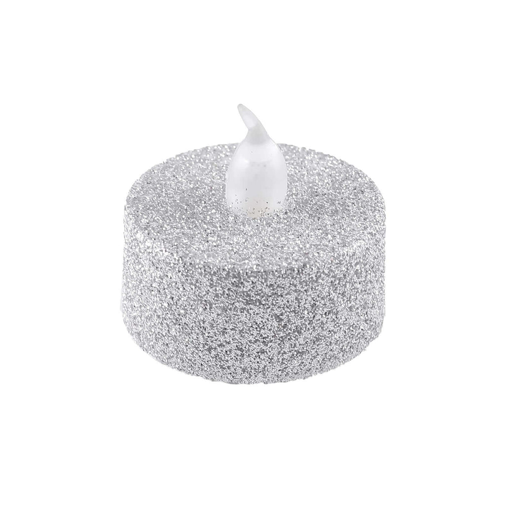 12-Pack LED Tealight Candles Glitter Silver Design - Flameless Battery Operated Tea Lights