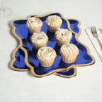 10-Pack Paper 14"x10" Rectangle Serving Trays Royal Blue - Heavy Duty Disposable 400GSM Cardboard Party Platters with Exquisite Gold Rim for Weddings & Parties
