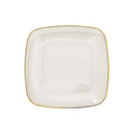 10-Pack Plastic 7" Square Dessert Plates in Clear with Gold Rim - Classy Disposable Appetizer Salad Plates