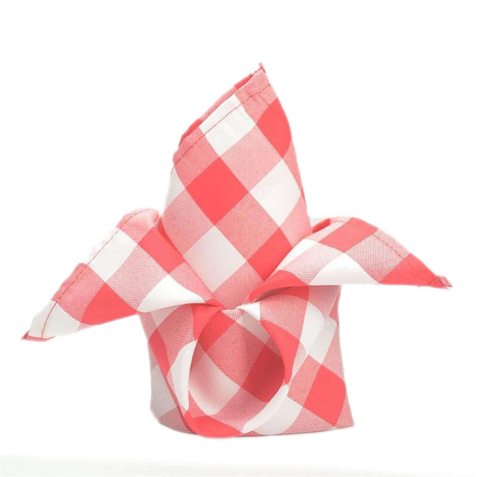 5 Pack Polyester 15"x15" Napkins Red/White Buffalo Plaid Gingham Style Cloth Napkins