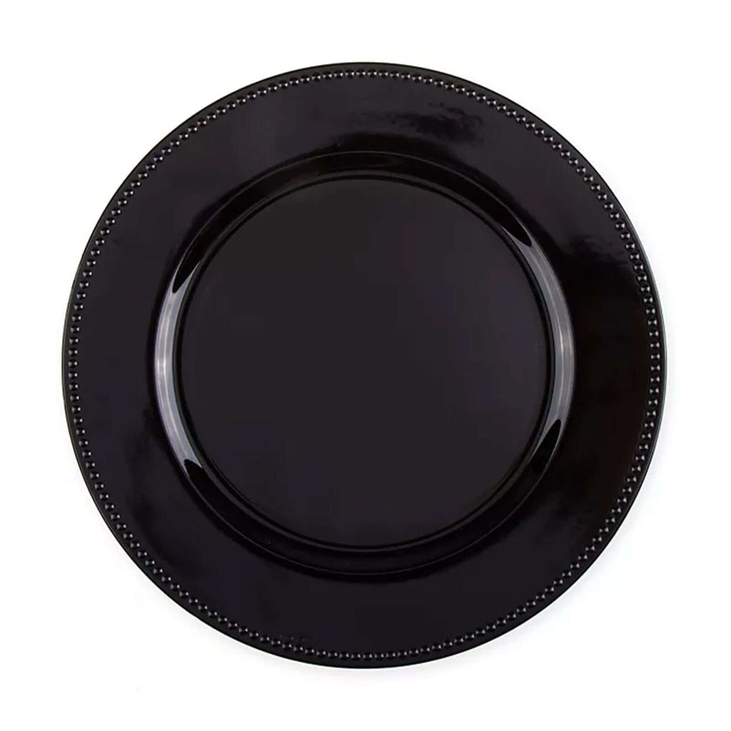 6-Pack Acrylic Round Charger Plates 13" in Black with Beaded Rim, Dinner Charger Event Tabletop Decor