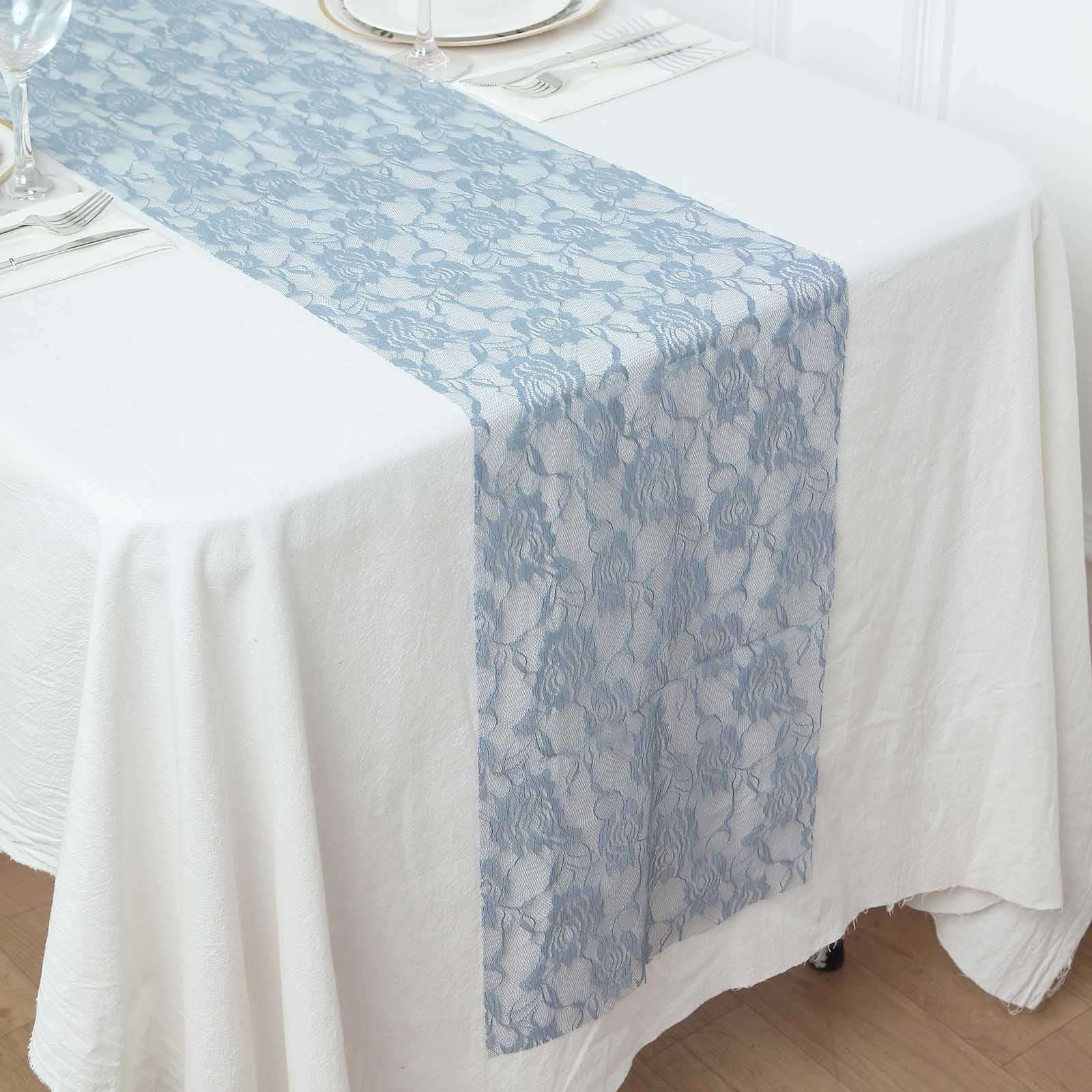 Lace 12"x108" Table Runner Dusty Blue - Vintage Rose Pattern Table Decor