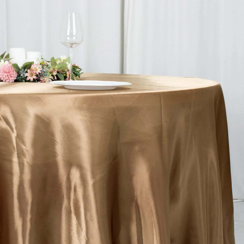 Satin 120" Round Tablecloth Taupe - Stylish Seamless Table Cover