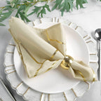 5 Pack Polyester 20"x20" Napkins Beige with Gold Geometric Foil Pattern - Modern Reusable Dinner Napkins