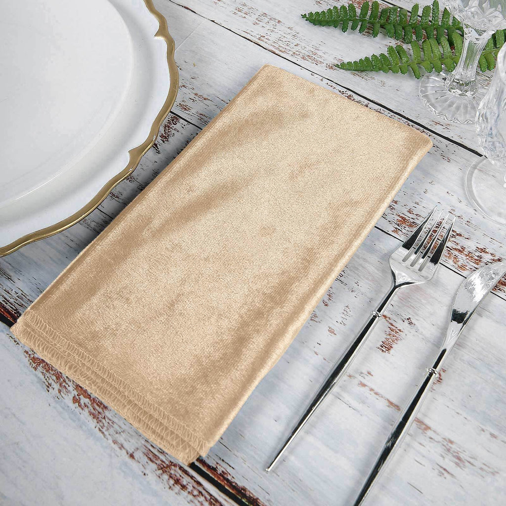 5 Pack Premium Velvet 20"x20" Napkins Champagne - Soft Sheen Finish Cloth Napkins