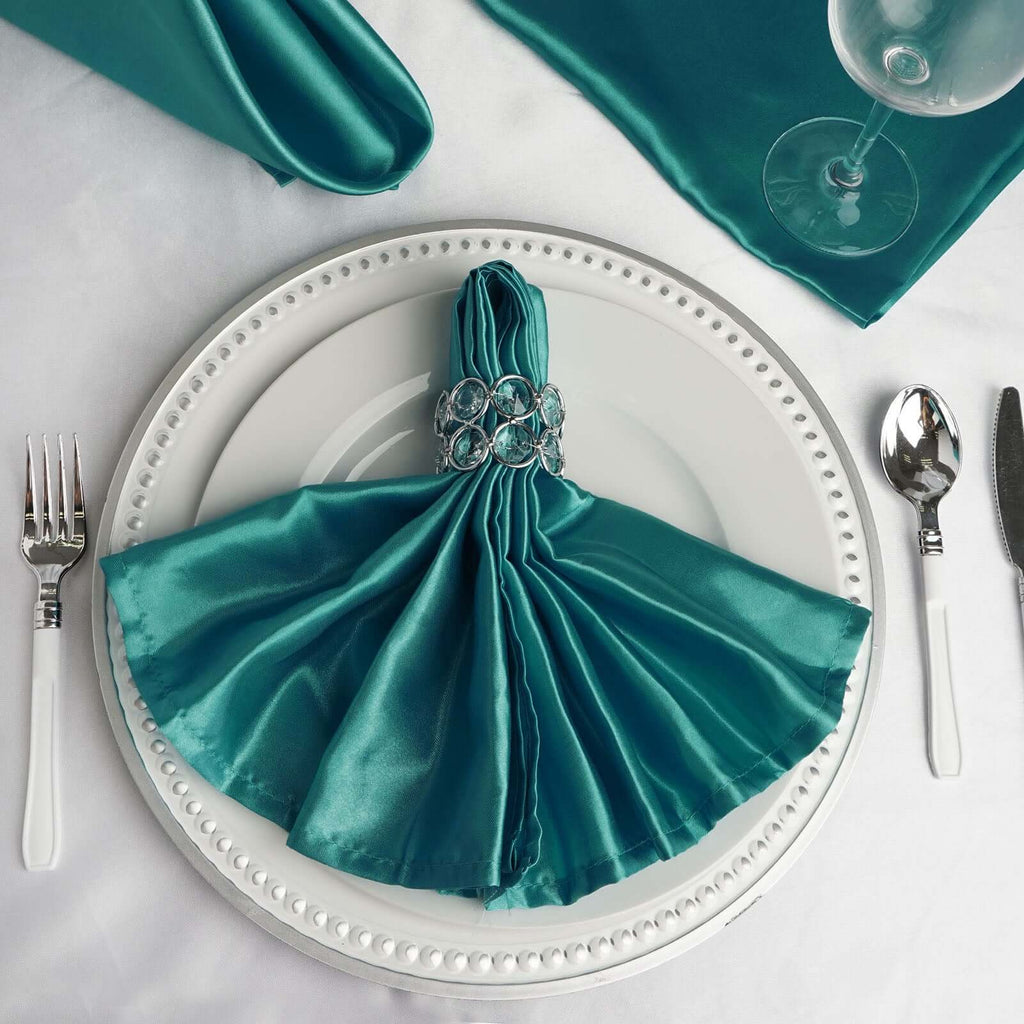 5 Pack Satin 20"x20" Napkins Turquoise - Luxurious Shine & Smooth Dinner Napkins