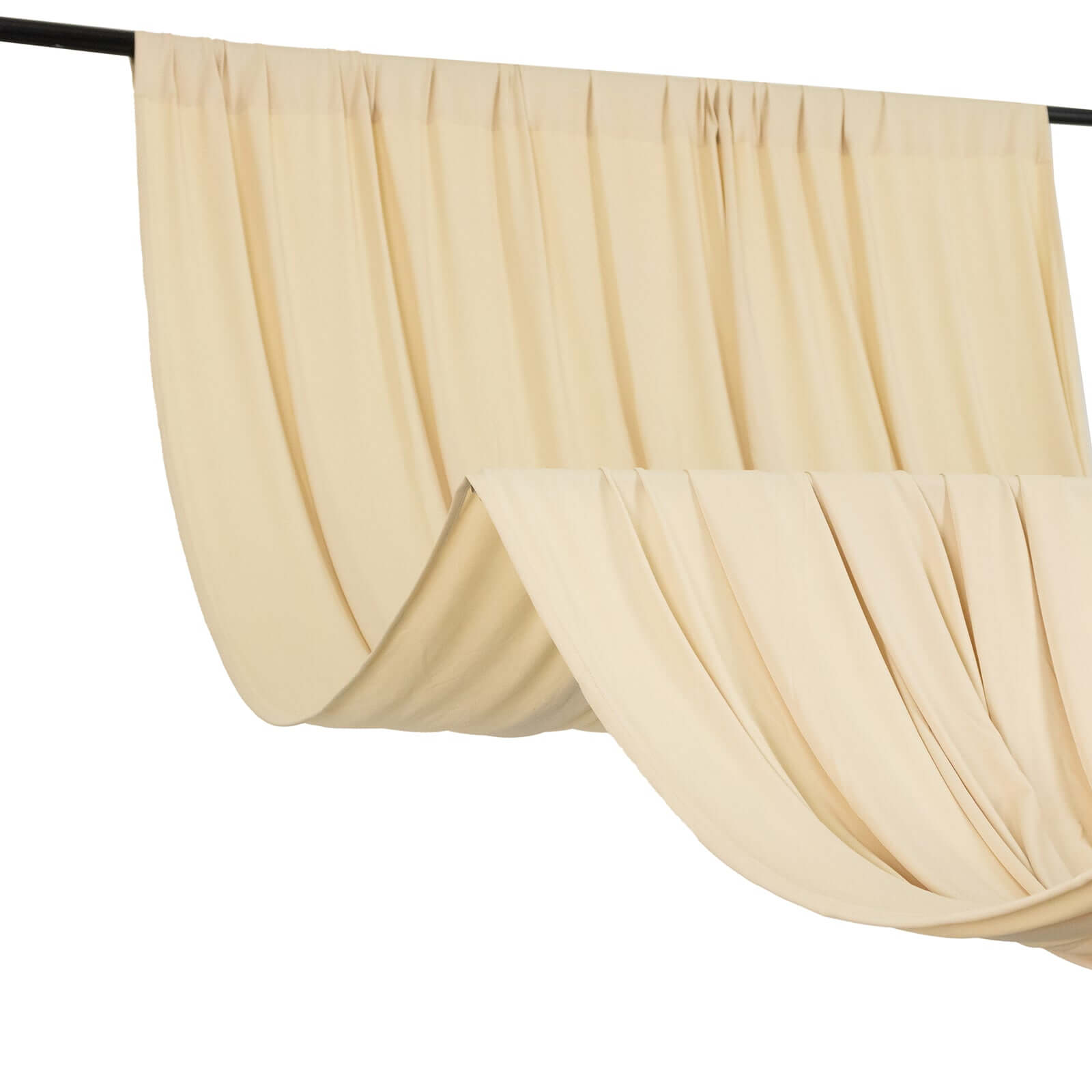 Beige 4 - Way Stretch Spandex Event Curtain Drapes, Wrinkle Free Backdrop Event Panel with Rod Pockets - 5ftx10ft - Bell Racket Store