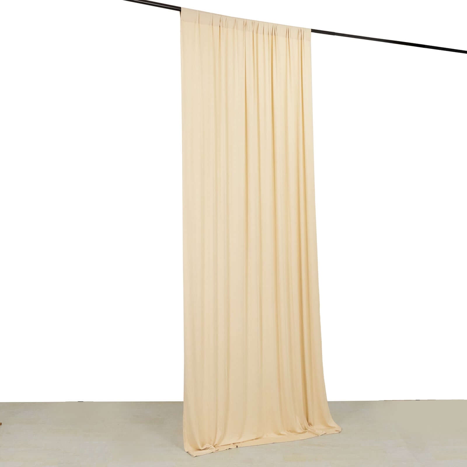 Beige 4 - Way Stretch Spandex Event Curtain Drapes, Wrinkle Free Backdrop Event Panel with Rod Pockets - 5ftx10ft - Bell Racket Store