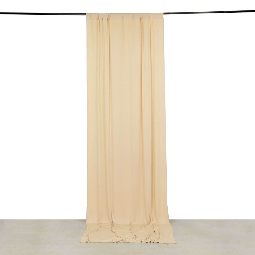 Beige 4 - Way Stretch Spandex Event Curtain Drapes, Wrinkle Free Backdrop Event Panel with Rod Pockets - 5ftx12ft - Bell Racket Store