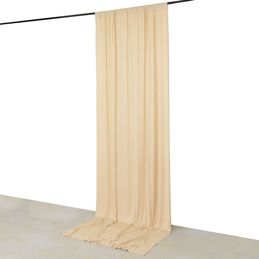 Beige 4 - Way Stretch Spandex Event Curtain Drapes, Wrinkle Free Backdrop Event Panel with Rod Pockets - 5ftx12ft - Bell Racket Store