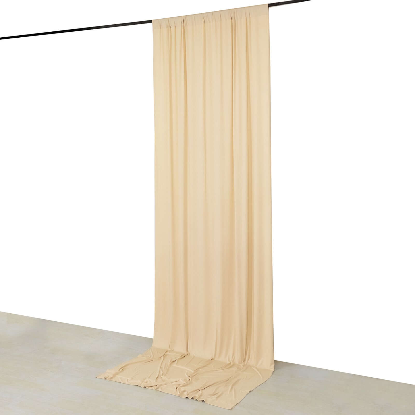 Beige 4 - Way Stretch Spandex Event Curtain Drapes, Wrinkle Free Backdrop Event Panel with Rod Pockets - 5ftx12ft - Bell Racket Store