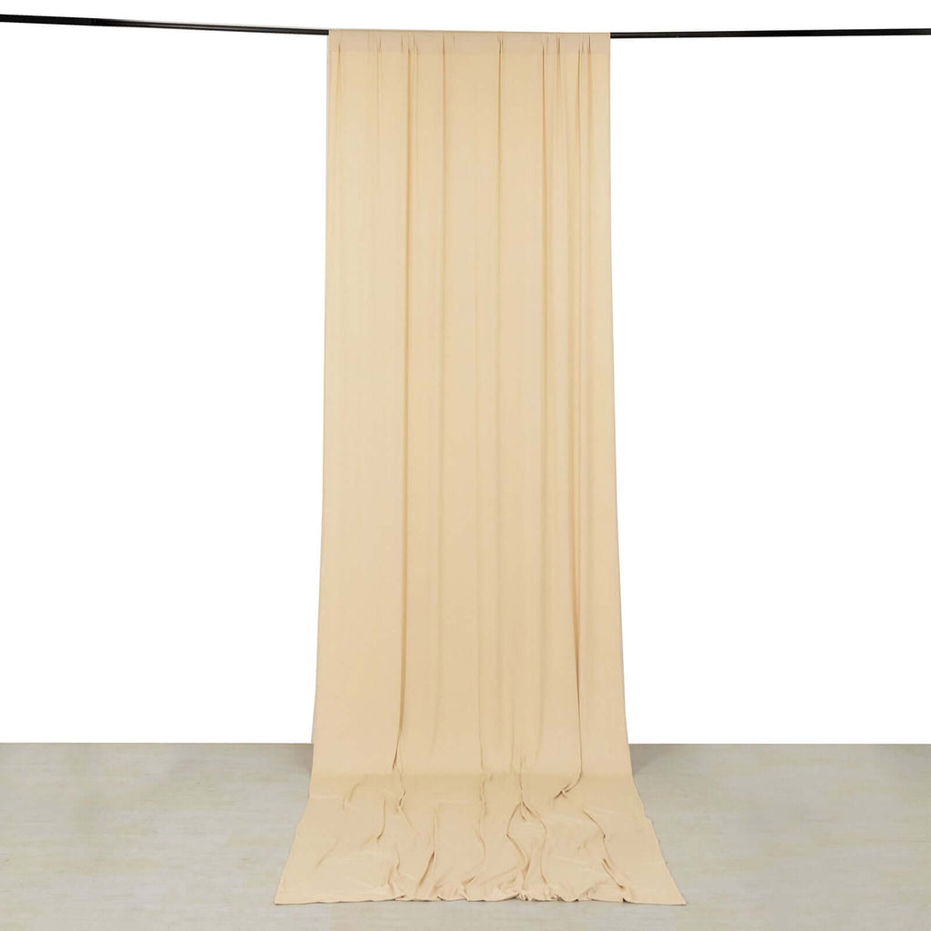 Beige 4 - Way Stretch Spandex Event Curtain Drapes, Wrinkle Free Backdrop Event Panel with Rod Pockets - 5ftx14ft - Bell Racket Store