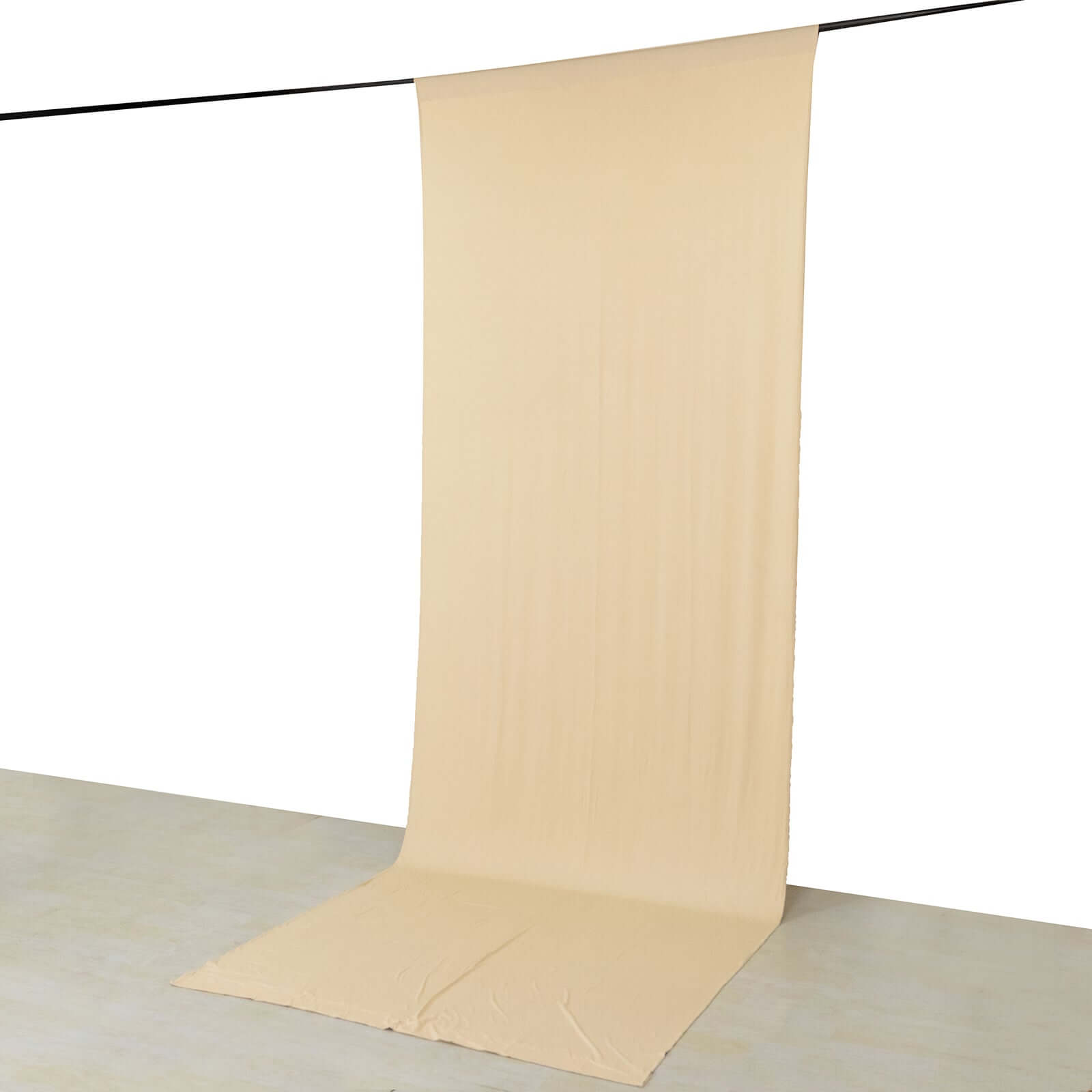 Beige 4 - Way Stretch Spandex Event Curtain Drapes, Wrinkle Free Backdrop Event Panel with Rod Pockets - 5ftx14ft - Bell Racket Store