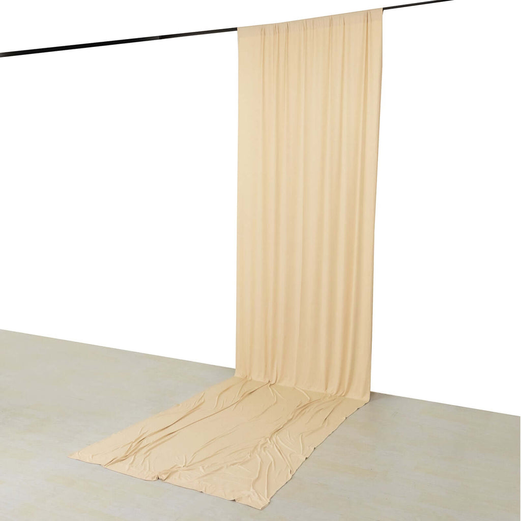 Beige 4 - Way Stretch Spandex Event Curtain Drapes, Wrinkle Free Backdrop Event Panel with Rod Pockets - 5ftx16ft - Bell Racket Store