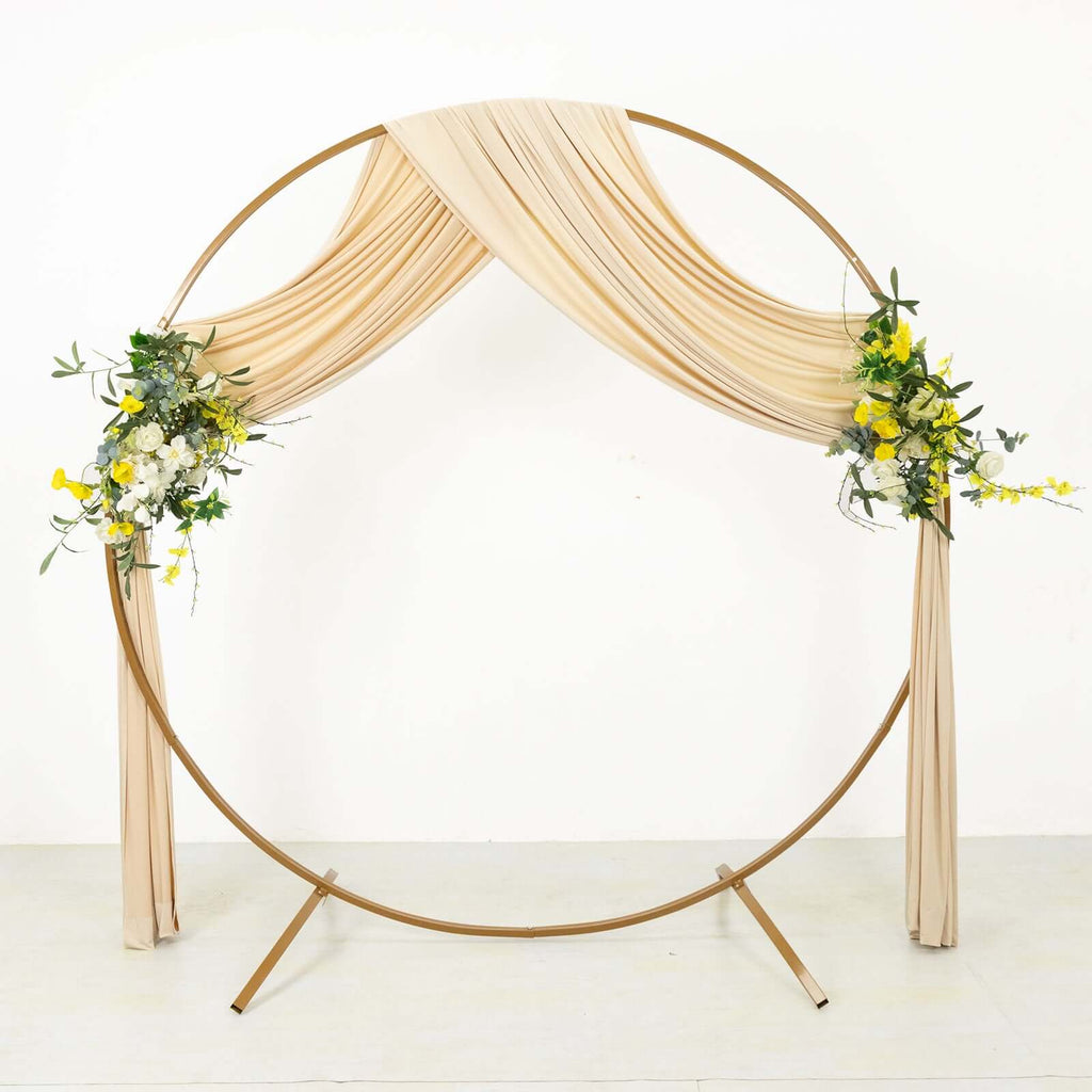 Beige 4 - Way Stretch Spandex Event Curtain Drapes, Wrinkle Free Backdrop Event Panel with Rod Pockets - 5ftx18ft - Bell Racket Store