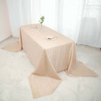 Taffeta 90"x156" Rectangle Tablecloth Beige - Accordion Crinkle Seamless Table Cover