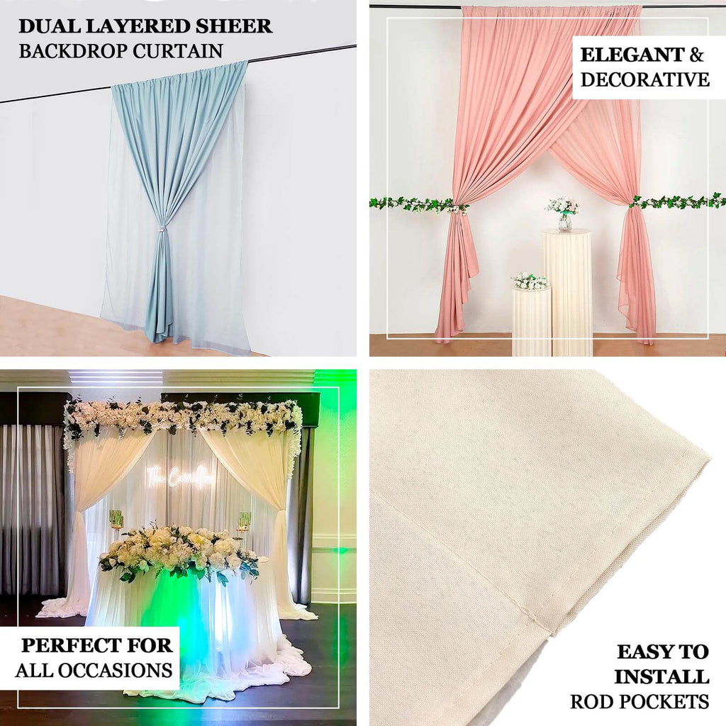 Beige Chiffon Polyester Event Curtain Drapes, Dual Layer Divider Backdrop Curtain Panels with Rod Pockets - 10ftx10ft - Bell Racket Store