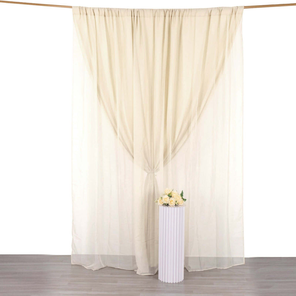 Beige Chiffon Polyester Event Curtain Drapes, Dual Layer Divider Backdrop Curtain Panels with Rod Pockets - 10ftx10ft - Bell Racket Store