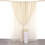 Beige Chiffon Polyester Event Curtain Drapes, Dual Layer Divider Backdrop Curtain Panels with Rod Pockets - 10ftx10ft - Bell Racket Store