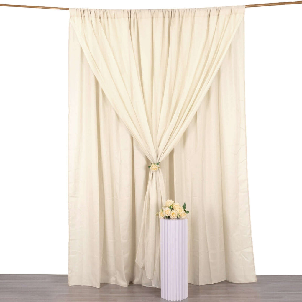 Beige Chiffon Polyester Event Curtain Drapes, Dual Layer Divider Backdrop Curtain Panels with Rod Pockets - 10ftx10ft - Bell Racket Store