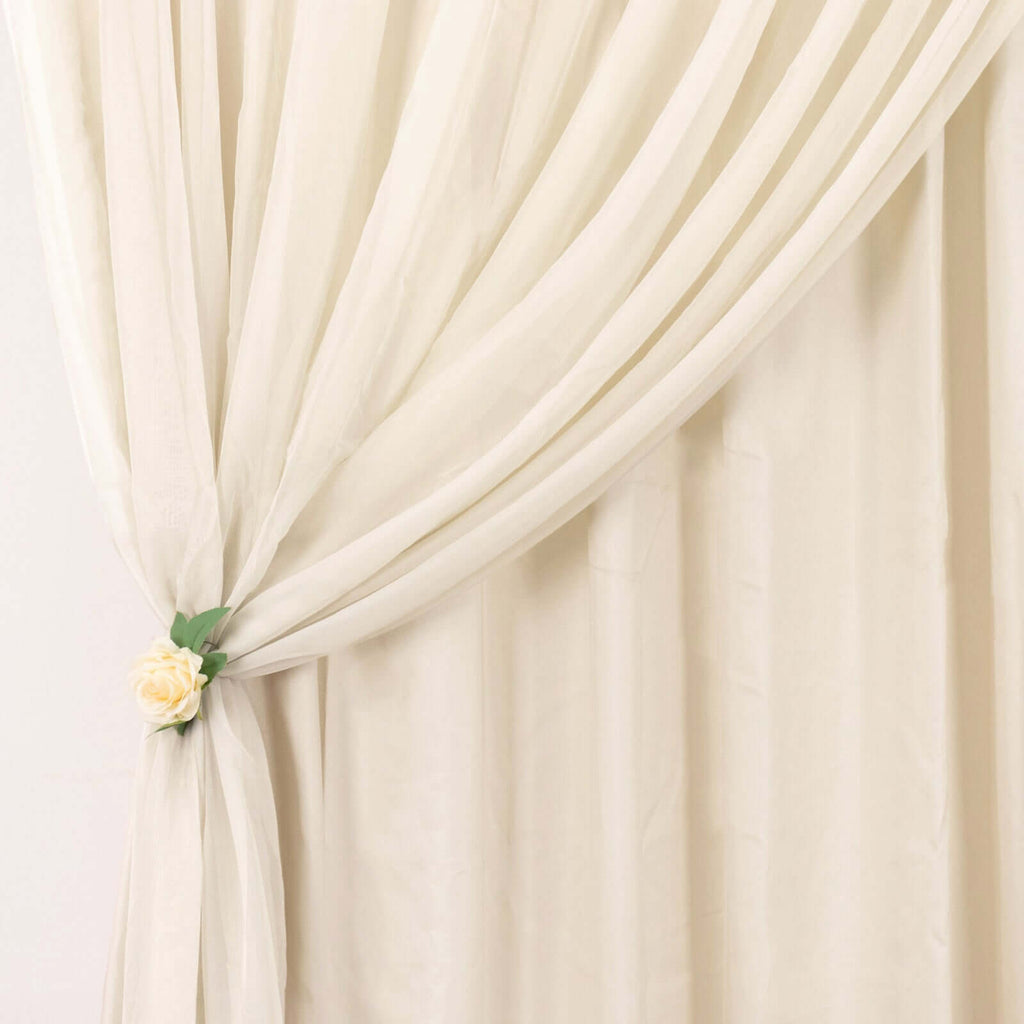 Beige Chiffon Polyester Event Curtain Drapes, Dual Layer Divider Backdrop Curtain Panels with Rod Pockets - 10ftx10ft - Bell Racket Store