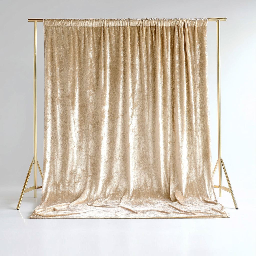 Beige Crushed Velvet Backdrop Curtain â€“ 5ft x 10ft Event Drape with Rod Pocket, Privacy Panel for Photo Booths & Events - Bell Racket Store