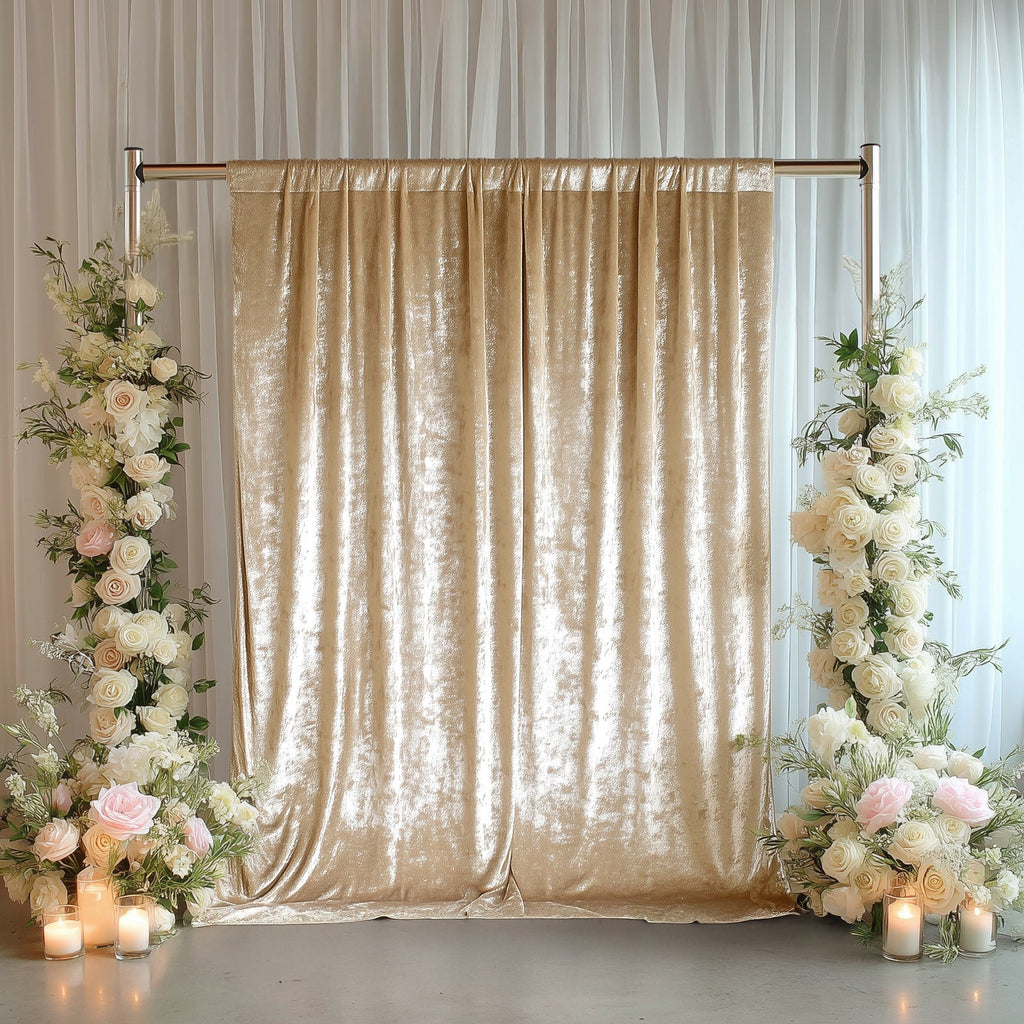 Beige Crushed Velvet Backdrop Curtain â€“ 5ft x 10ft Event Drape with Rod Pocket, Privacy Panel for Photo Booths & Events - Bell Racket Store