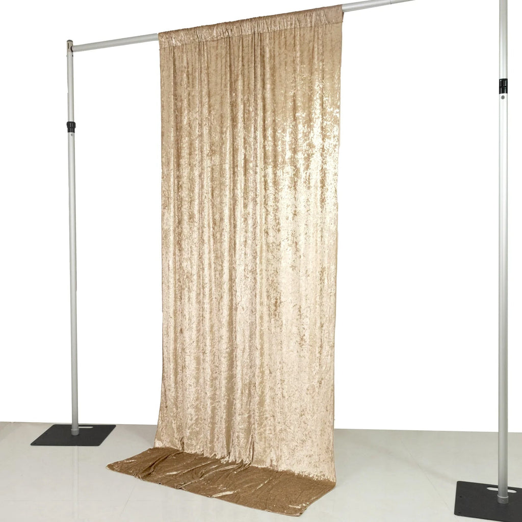 Beige Crushed Velvet Backdrop Curtain â€“ 5ft x 10ft Event Drape with Rod Pocket, Privacy Panel for Photo Booths & Events - Bell Racket Store