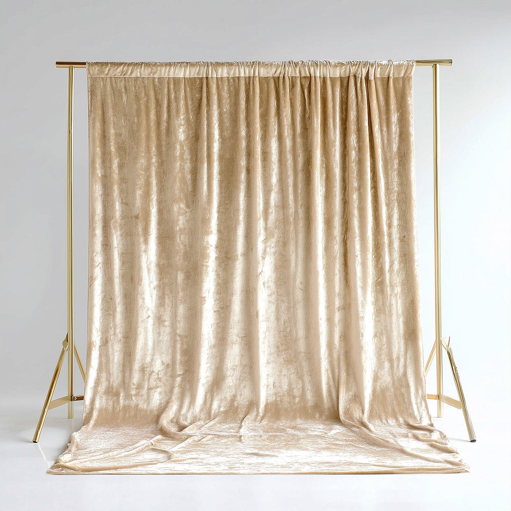 Beige Crushed Velvet Backdrop Curtain â€“ 5ft x 12ft Event Drape with Rod Pocket, Privacy Panel for Photo Booths & Events - Bell Racket Store