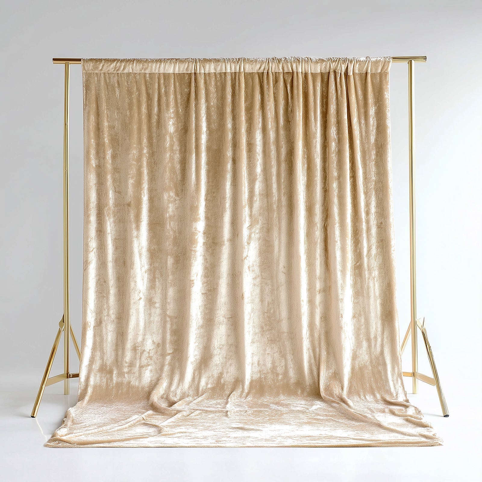 Beige Crushed Velvet Backdrop Curtain â€“ 5ft x 12ft Event Drape with Rod Pocket, Privacy Panel for Photo Booths & Events - Bell Racket Store