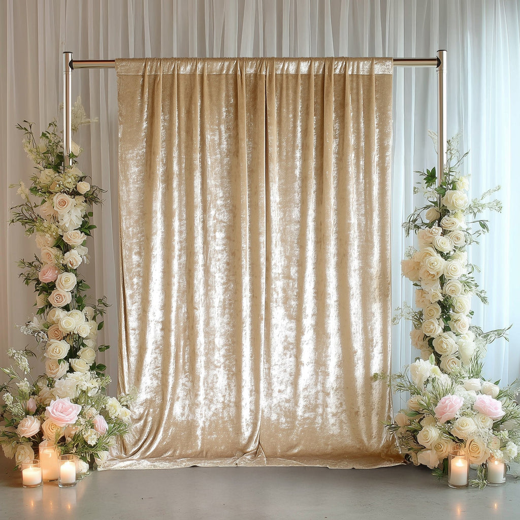Beige Crushed Velvet Backdrop Curtain â€“ 5ft x 12ft Event Drape with Rod Pocket, Privacy Panel for Photo Booths & Events - Bell Racket Store