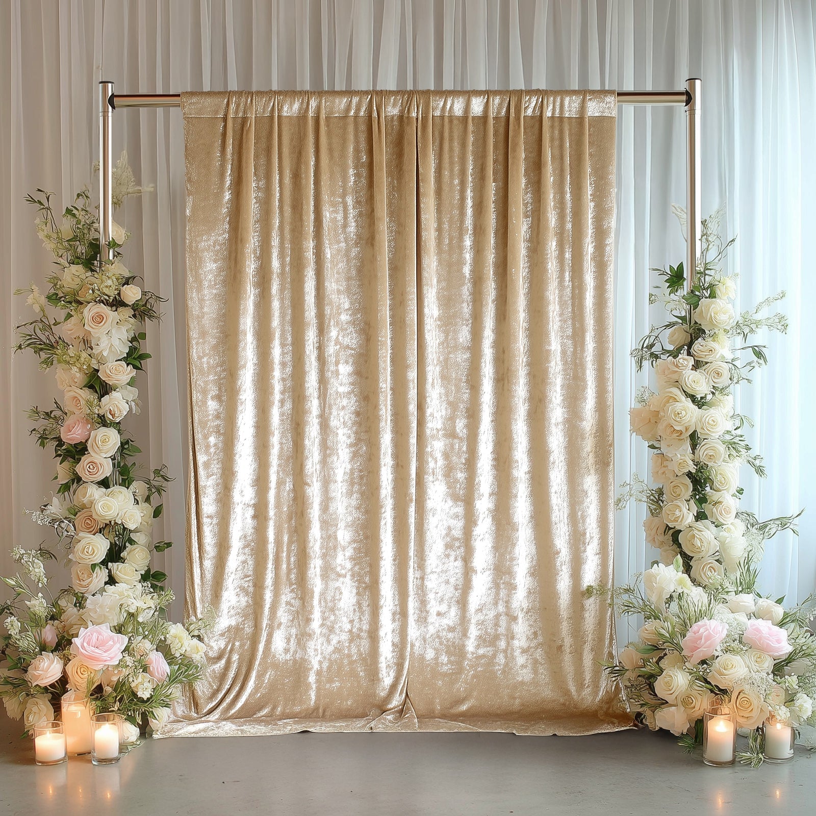 Beige Crushed Velvet Backdrop Curtain â€“ 5ft x 12ft Event Drape with Rod Pocket, Privacy Panel for Photo Booths & Events - Bell Racket Store