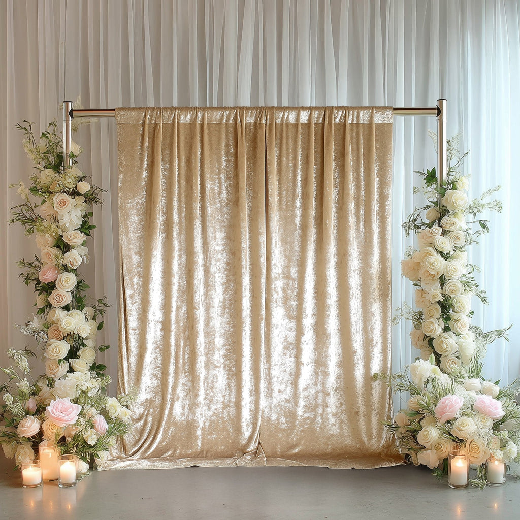 Beige Crushed Velvet Backdrop Curtain â€“ 8ft x 8ft Event Drape with Rod Pocket, Privacy Panel for Photo Booths & Events - Bell Racket Store