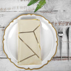 5 Pack Polyester 20"x20" Napkins Beige with Gold Geometric Foil Pattern - Modern Reusable Dinner Napkins