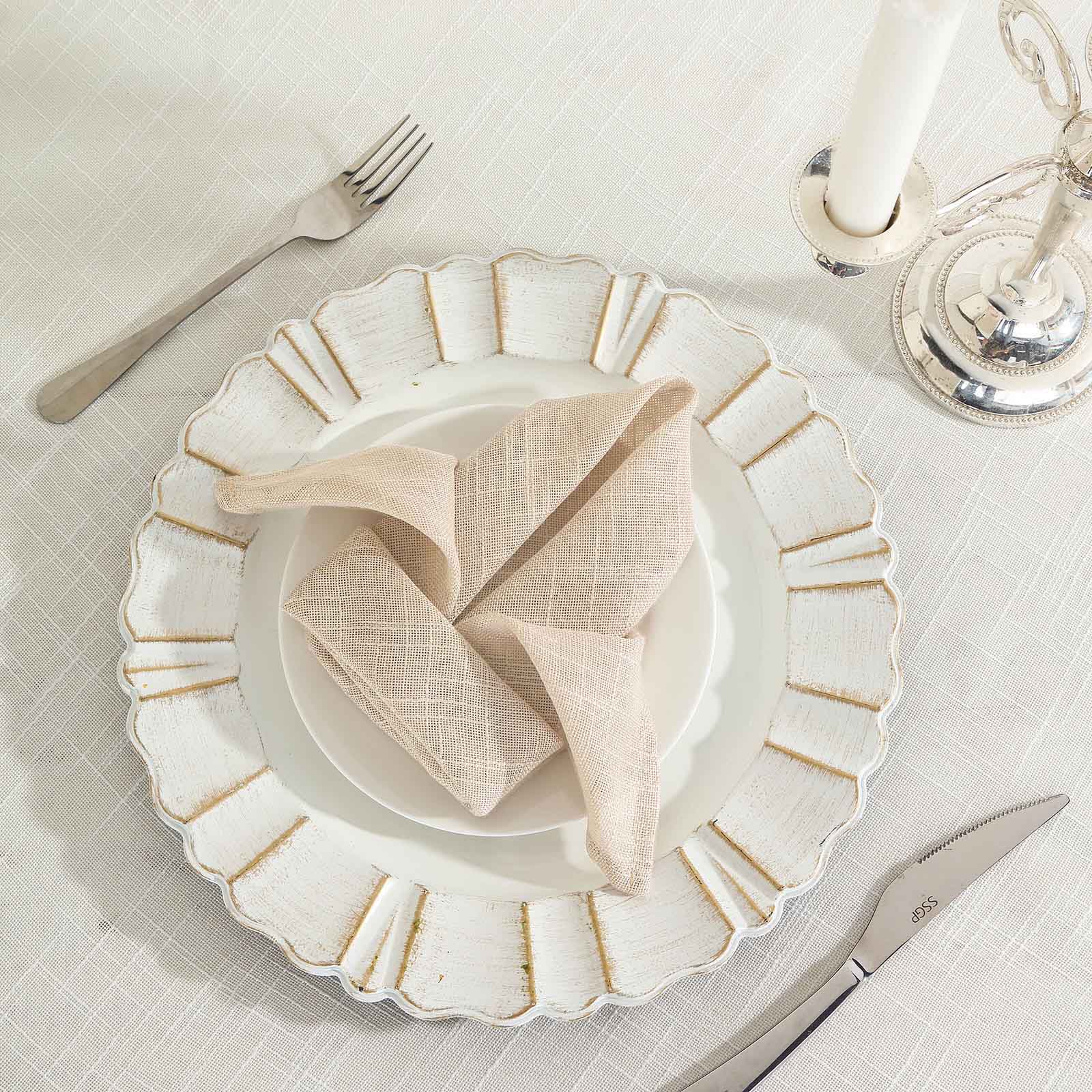 5 Pack Faux Linen 20"x20" Napkins Beige - Slubby Textured & Wrinkle Resistant Cloth Napkins