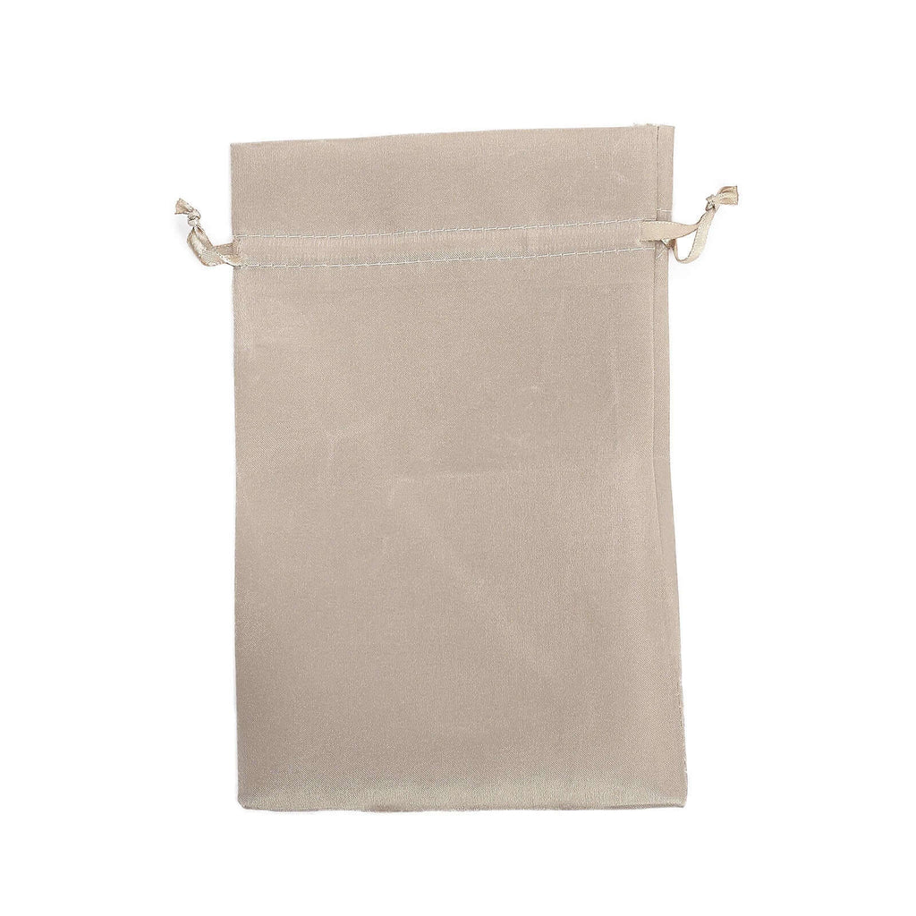 12 Pack 6"x9" Beige Satin Drawstring Wedding Party Favor Gift Bags