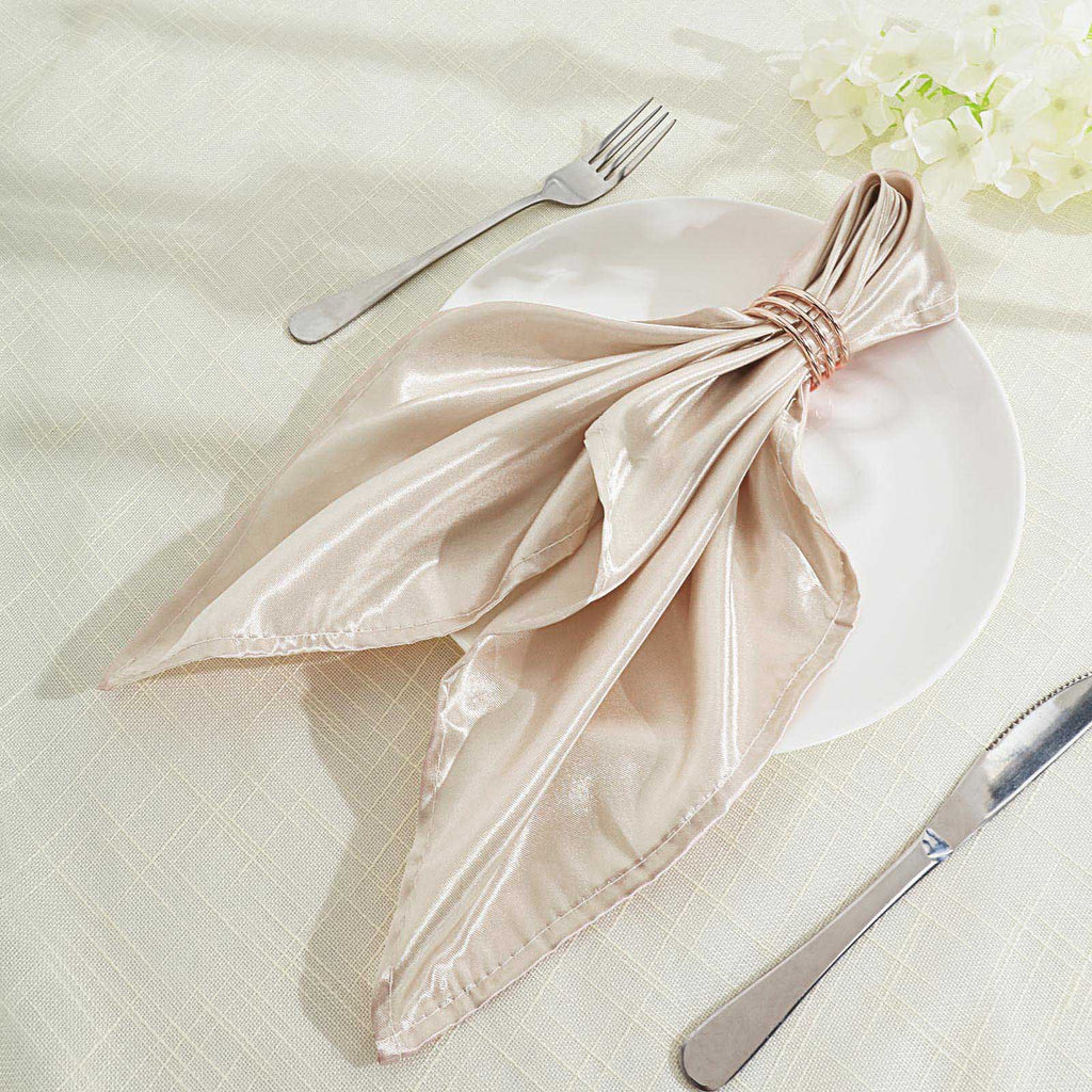 5 Pack Satin 20"x20" Napkins Beige - Luxurious Shine & Smooth Dinner Napkins