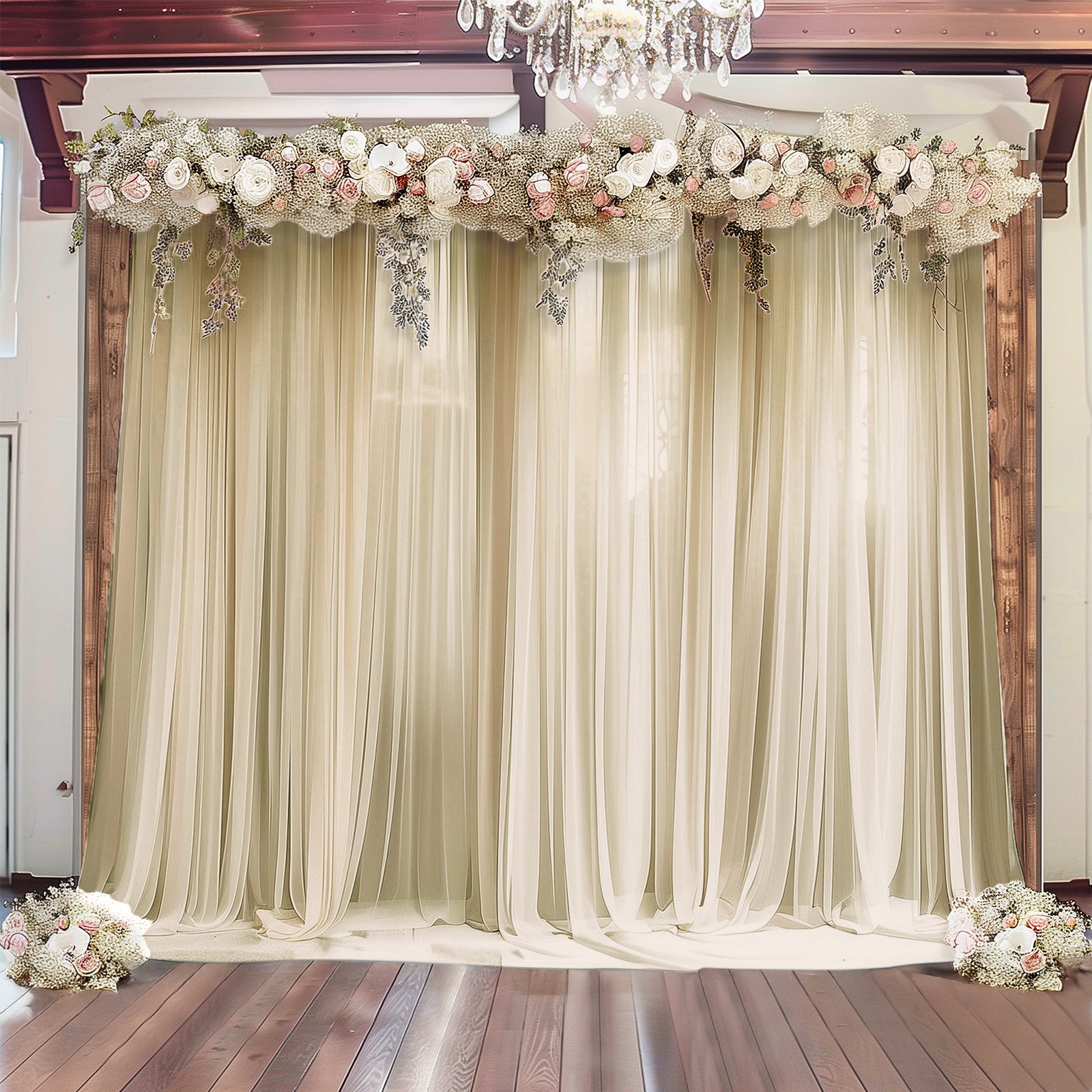 Beige Sheer Backdrop Drape â€“ 5ft x 14ft Wedding Arch & Ceiling Decor Panel, Wrinkle Free with Soft Shimmer - Bell Racket Store