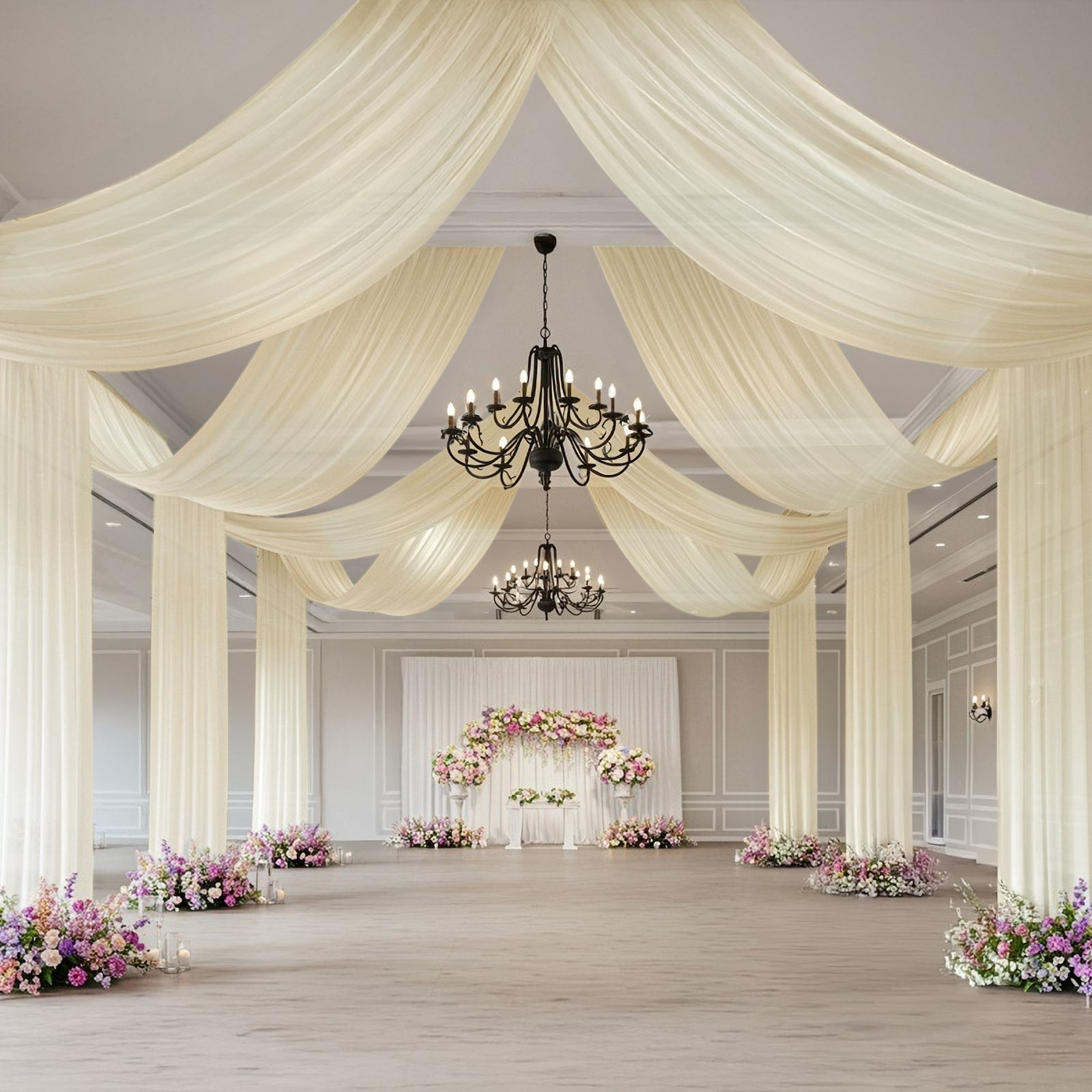 Beige Sheer Backdrop Drape â€“ 5ftx32ft Wedding Arch & Ceiling Decor Panel, Wrinkle Free with Soft Shimmer - Bell Racket Store