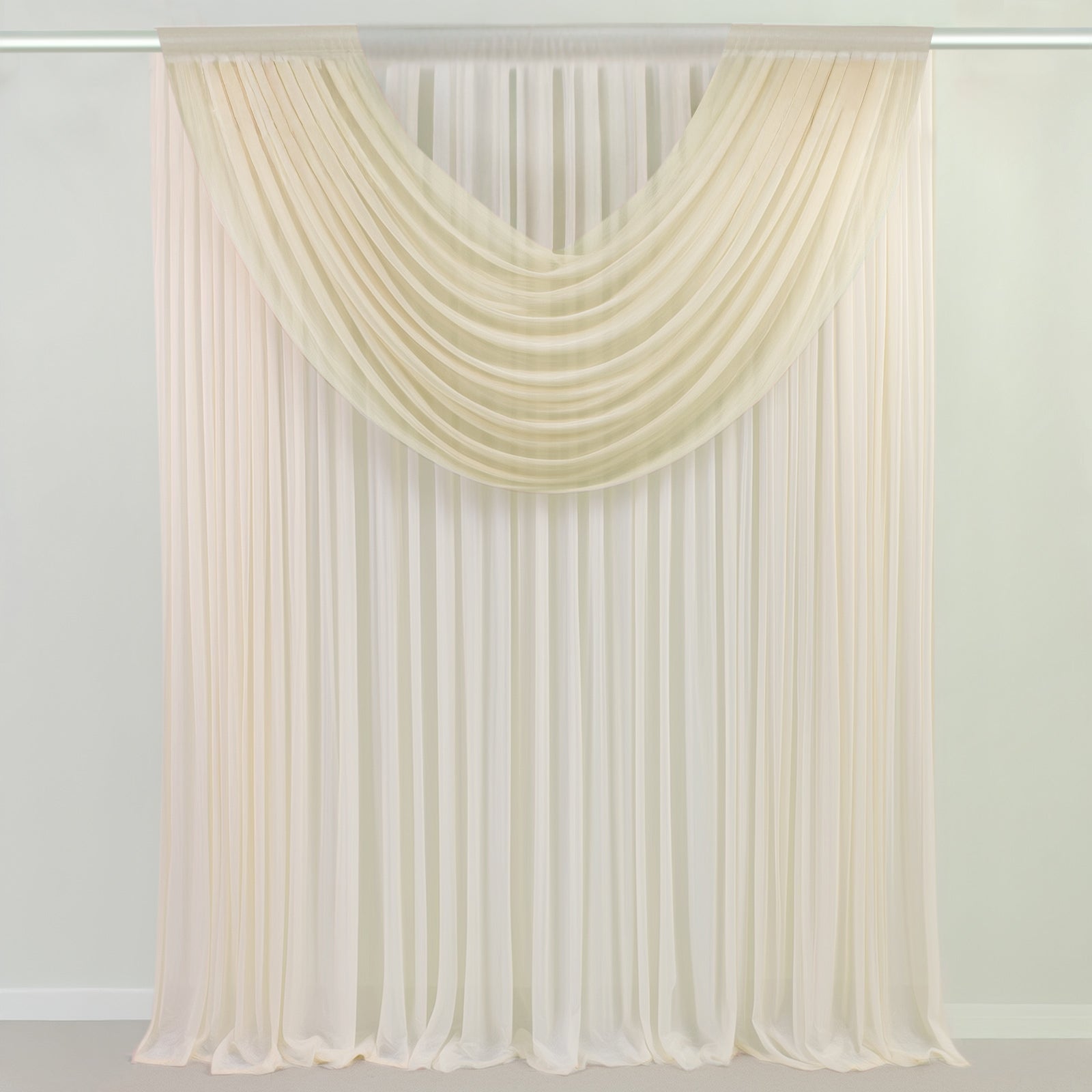 Beige Sheer Chiffon Valance Curtain 4ft x 5ft â€“ Wedding Arch Drape with Rod Pocket, Voile Backdrop Panel - Bell Racket Store