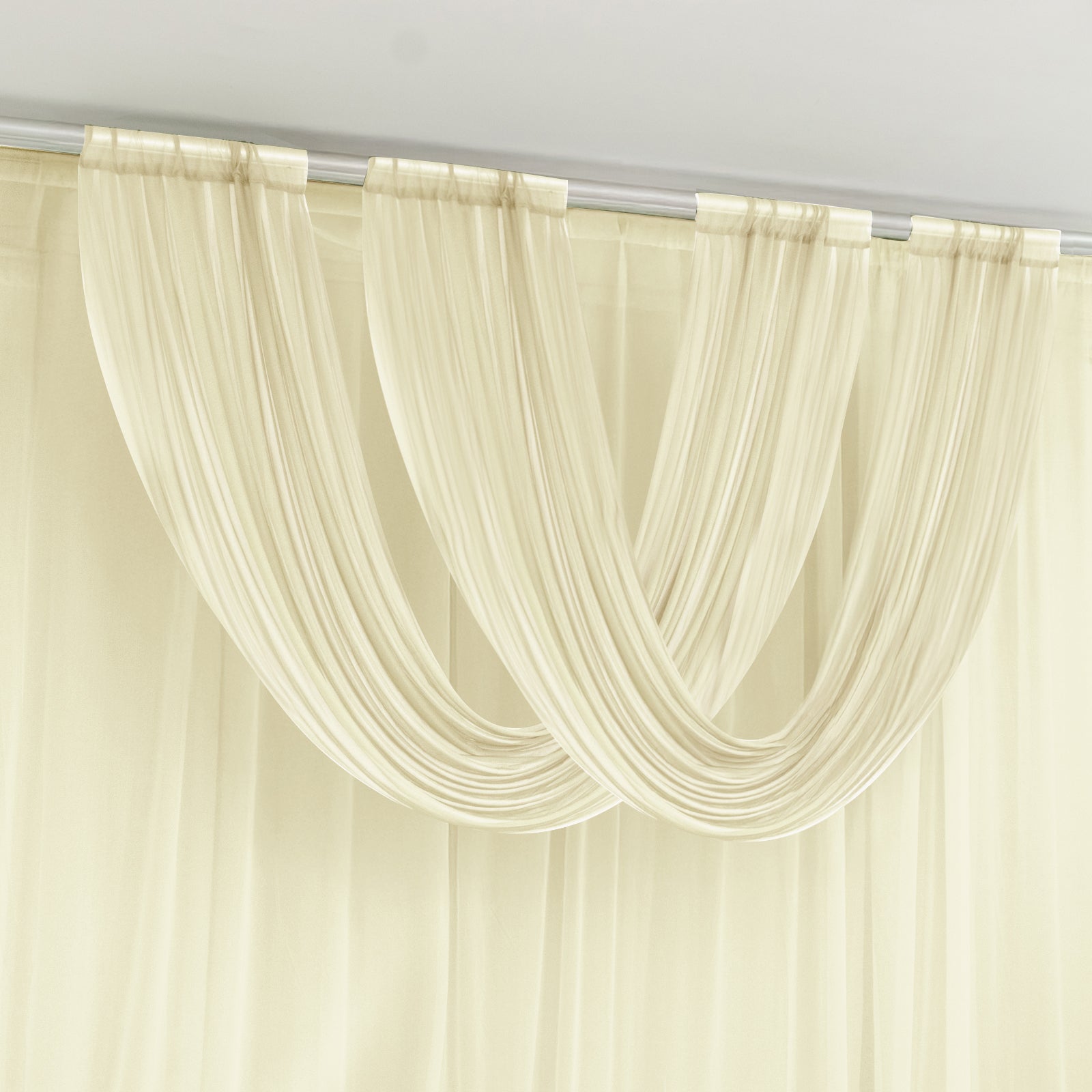 Beige Sheer Chiffon Valance Curtain 4ft x 5ft â€“ Wedding Arch Drape with Rod Pocket, Voile Backdrop Panel - Bell Racket Store