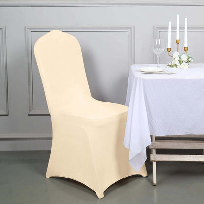 Spandex Chair Cover for Banquet Chairs Beige - Stretch 160GSM Fabric with Slip-On Slipcover