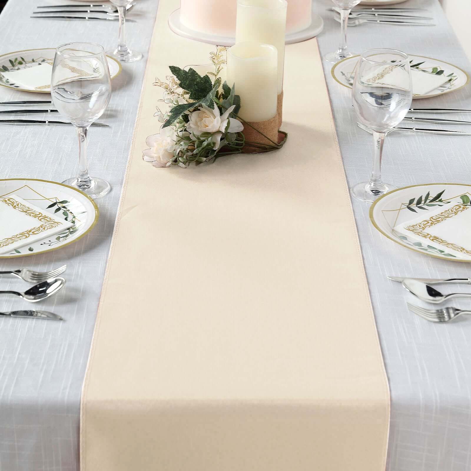 Polyester 12"x108" Table Runner Beige - Durable & Wrinkle-Resistant Table Decor